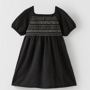 Zara Black Kids Dress with Embroidered Detail